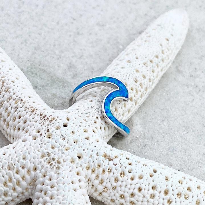 Silver-tone and Iridescent Ocean Wave Ring