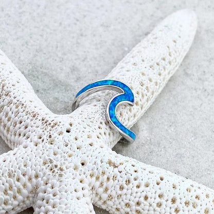 Silver-tone and Iridescent Ocean Wave Ring