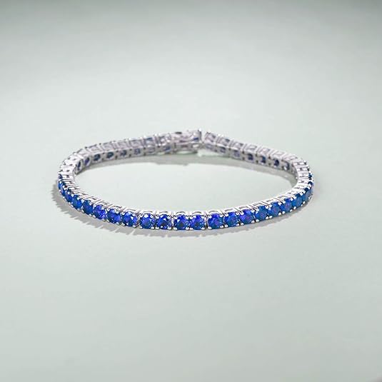 Blue Accent Tennis Bracelet | White Gold-tone