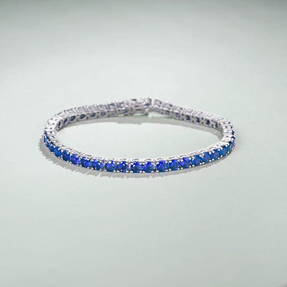 Blue Accent Tennis Bracelet | White Gold-tone