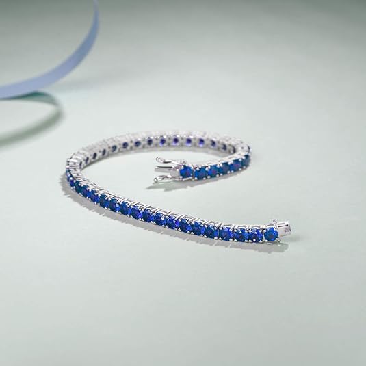 Blue Accent Tennis Bracelet | White Gold-tone