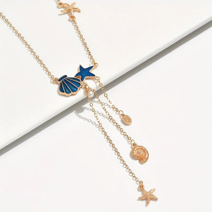 Elegant Gold-tone Necklace with Star and Blue Shell