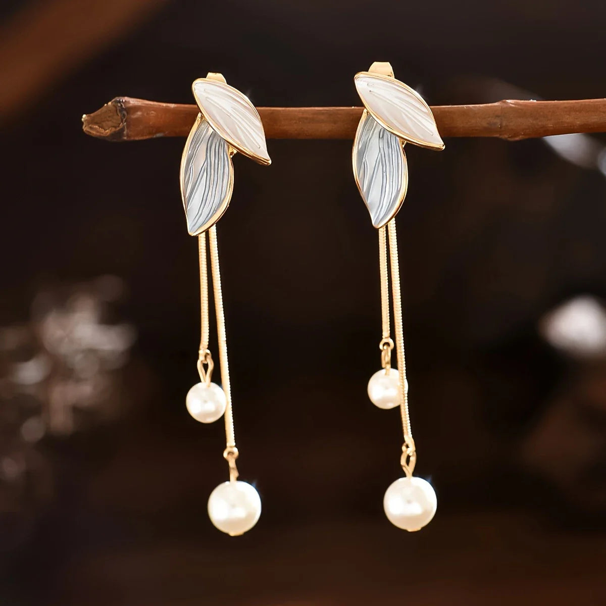 Elegant Leaf-Shaped and Bead Earrings