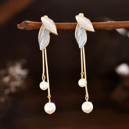 Elegant Leaf-Shaped and Bead Earrings
