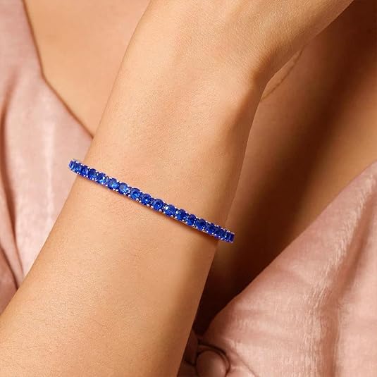 Blue Accent Tennis Bracelet | White Gold-tone