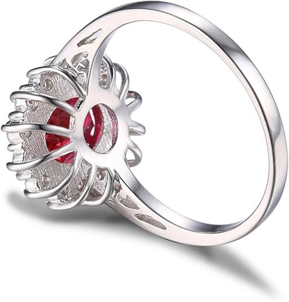 Classic Ruby Halo Ring | White Gold-tone