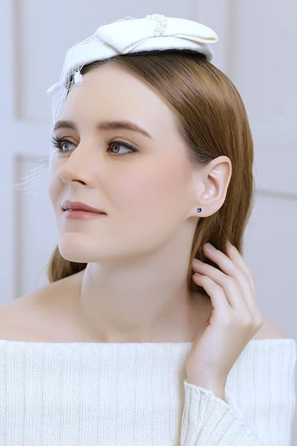 Classic Blue Accent Earrings | White Gold-tone