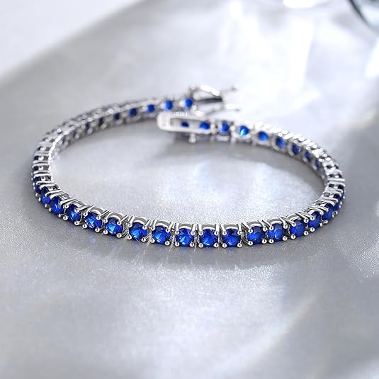 Blue Accent Tennis Bracelet | White Gold-tone