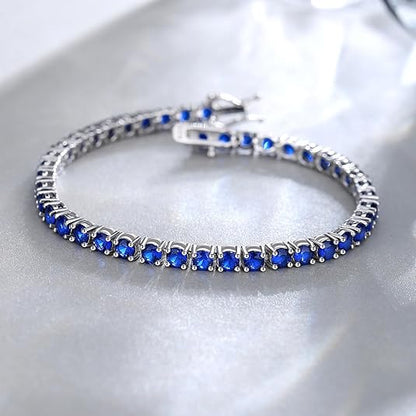 Blue Accent Tennis Bracelet | White Gold-tone