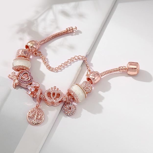 Rose Silver color Dreamcatcher Bracelet with Included Charms