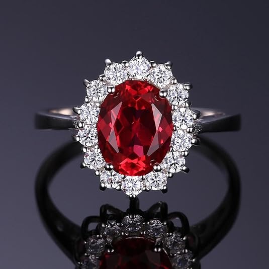 Classic Ruby Halo Ring | White Gold-tone