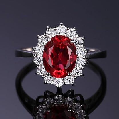 Classic Ruby Halo Ring | White Gold-tone