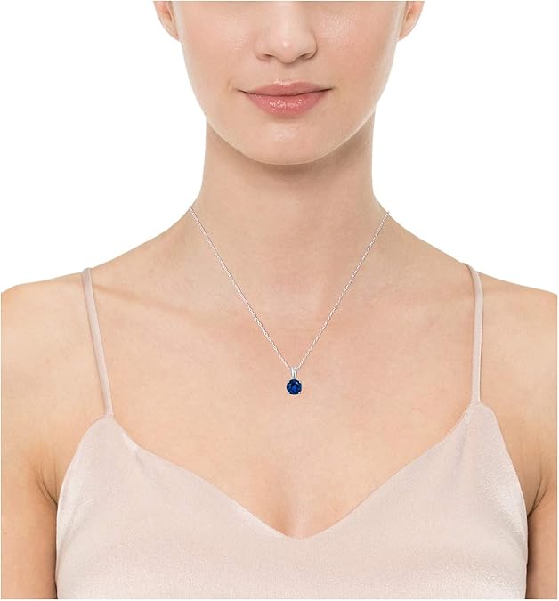 Round Cut Blue Accent Necklace | White Gold-tone