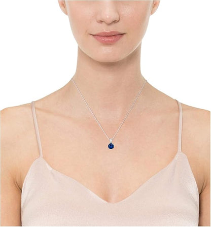 Round Cut Blue Accent Necklace | White Gold-tone