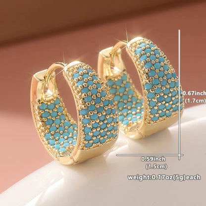 Gold-tone Blue-Green Bead Hoop Earrings | Gold-tone