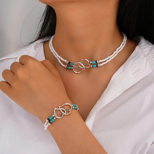 Silver-tone Heart Necklace and Bracelet Set