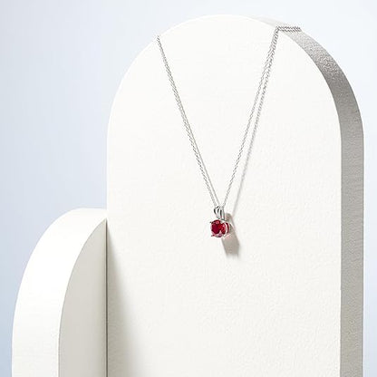 Round Cut Ruby Necklace | White Gold-tone