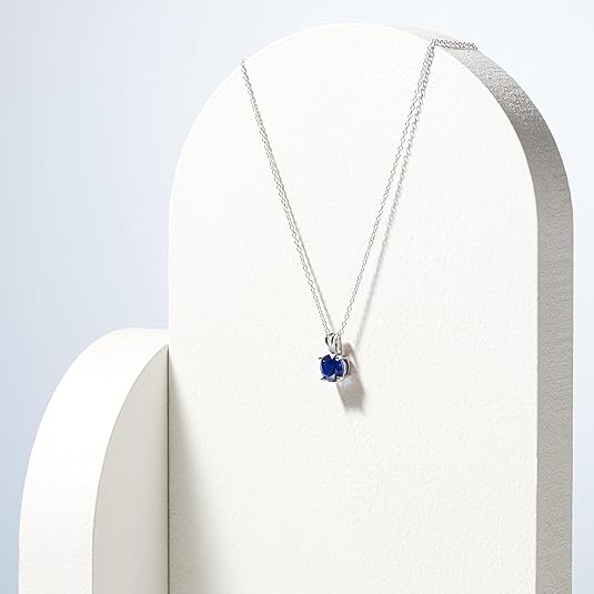 Round Cut Blue Accent Necklace | White Gold-tone