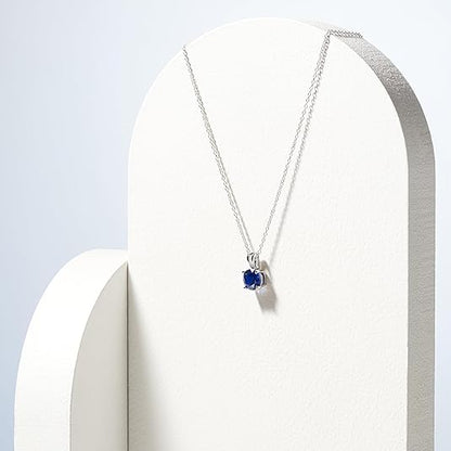Round Cut Blue Accent Necklace | White Gold-tone