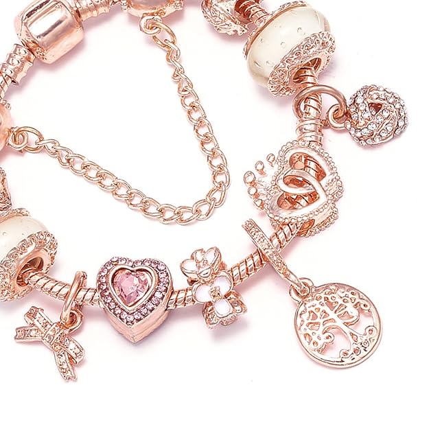 Rose Silver color Dreamcatcher Bracelet with Included Charms