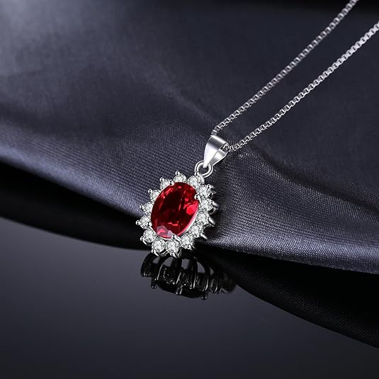 Classic Ruby Halo Necklace | White Gold-tone
