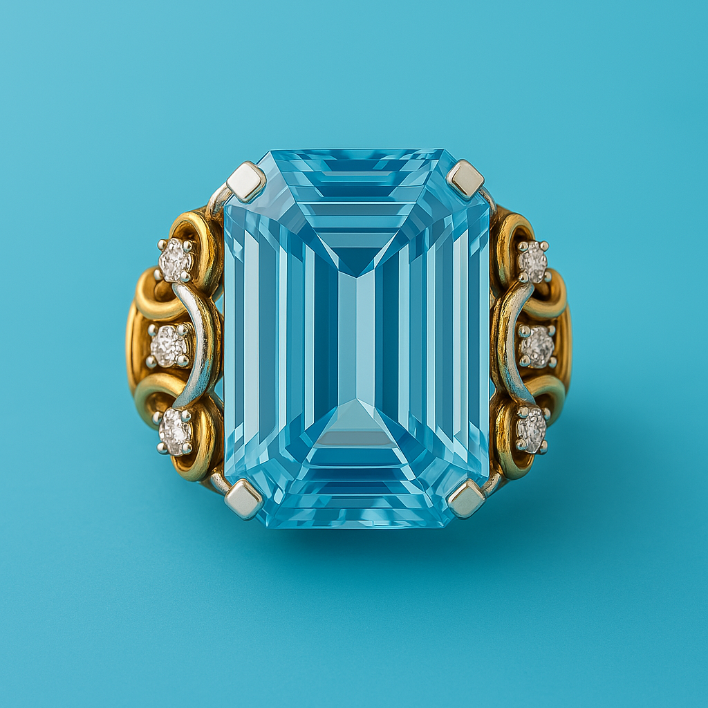 Vintage layered blue cubic zirconia and golden ring