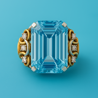 Vintage layered blue cubic zirconia and golden ring