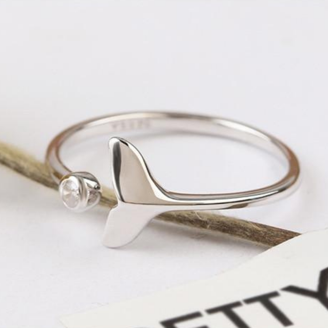 Adjustable Silver-tone Cubic Zirconia and Dolphin Tail Ring