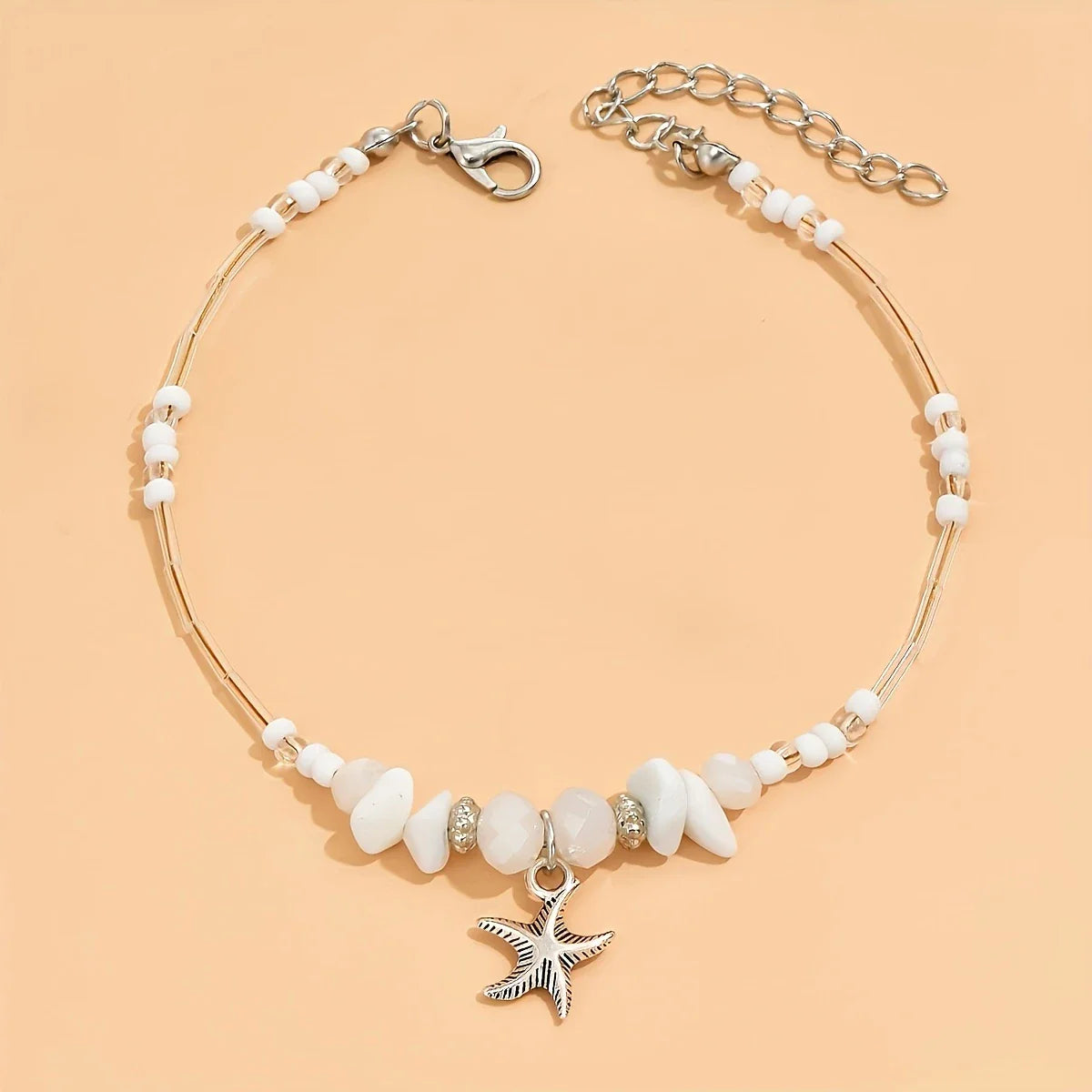 Bohemian Silver-tone Irregular Star Anklet