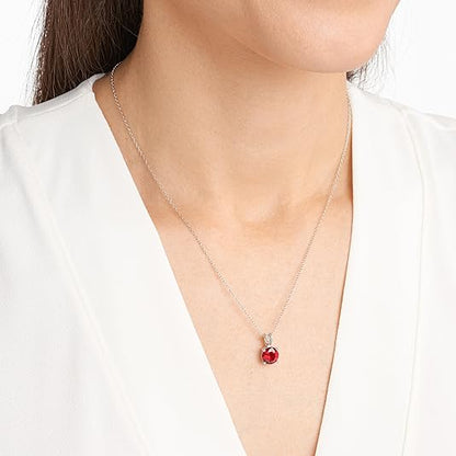 Round Cut Ruby Necklace | White Gold-tone