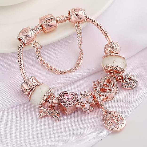 Rose Silver color Dreamcatcher Bracelet with Included Charms