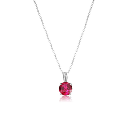 Round Cut Ruby Necklace | White Gold-tone