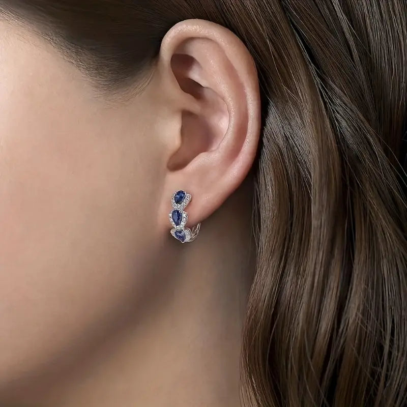Royal Blue Accent Blason Earrings | White Gold-tone