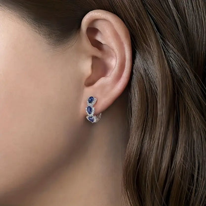 Royal Blue Accent Blason Earrings | White Gold-tone