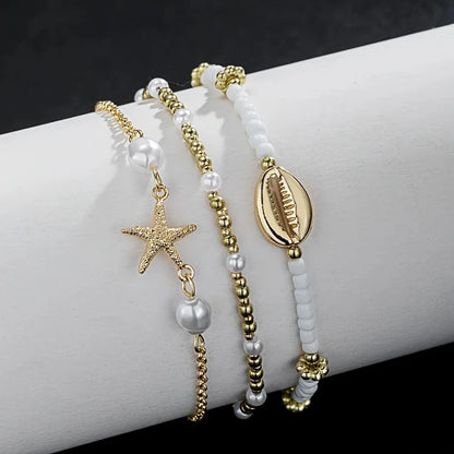 Everyday 3-Piece Gold-tone Star Anklet