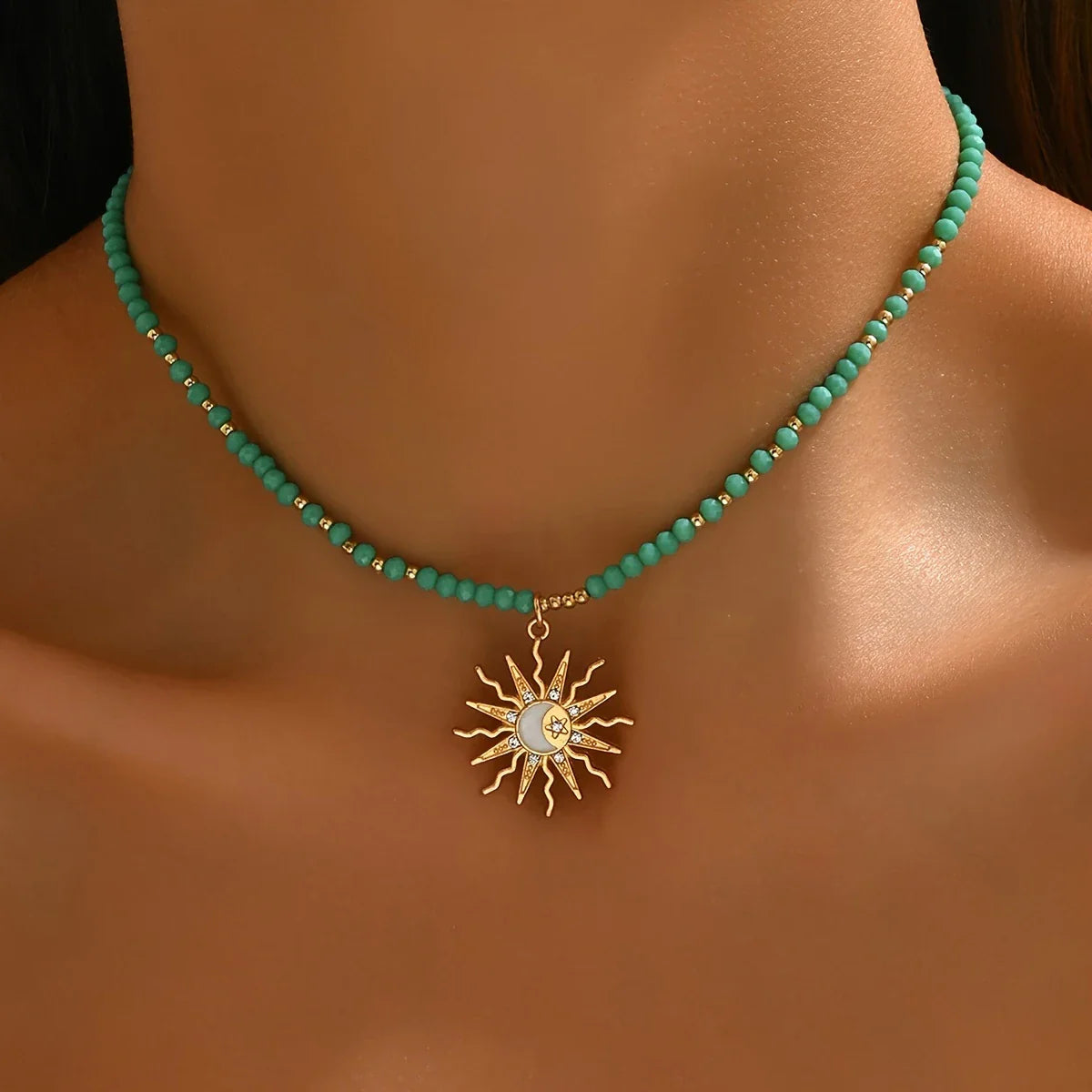 Everyday Bohemian Style Gold-tone Sun Necklace