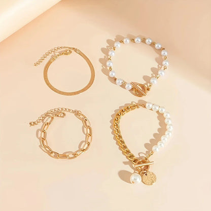 Set of 4 Gold-tone Sparkling Bead Bracelets