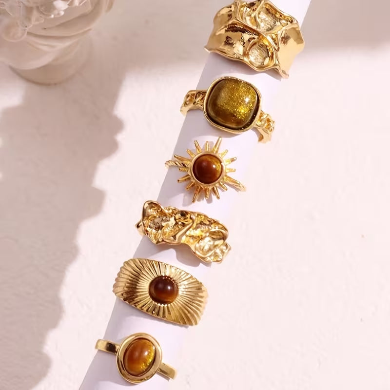 Set x 6 tiger's eye stone rings