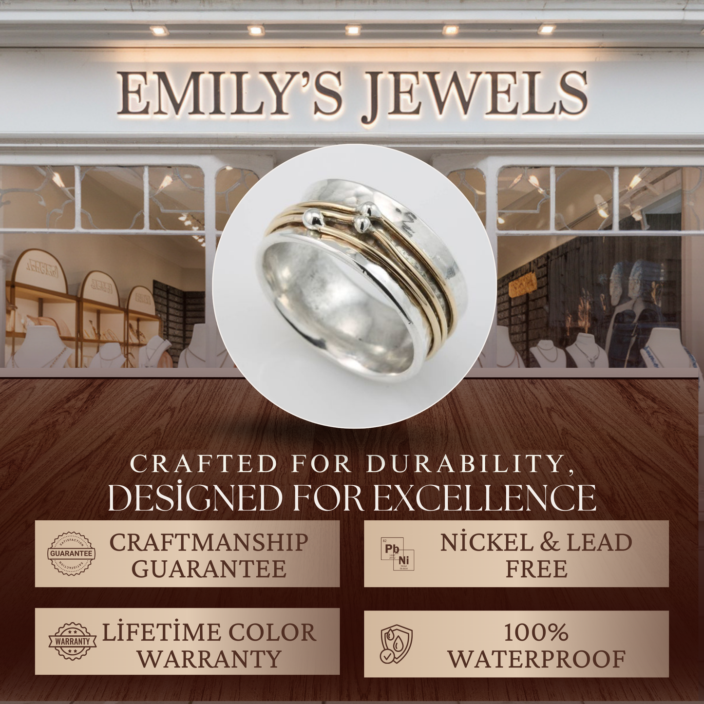 Elena - Vintage Silver-tone ring with golden finish