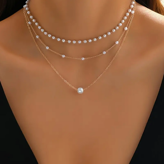 3-Layer Gold-tone Bead Necklace