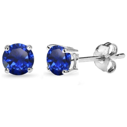 Classic Blue Accent Earrings | White Gold-tone