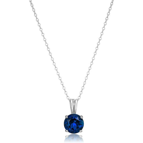 Round Cut Blue Accent Necklace | White Gold-tone