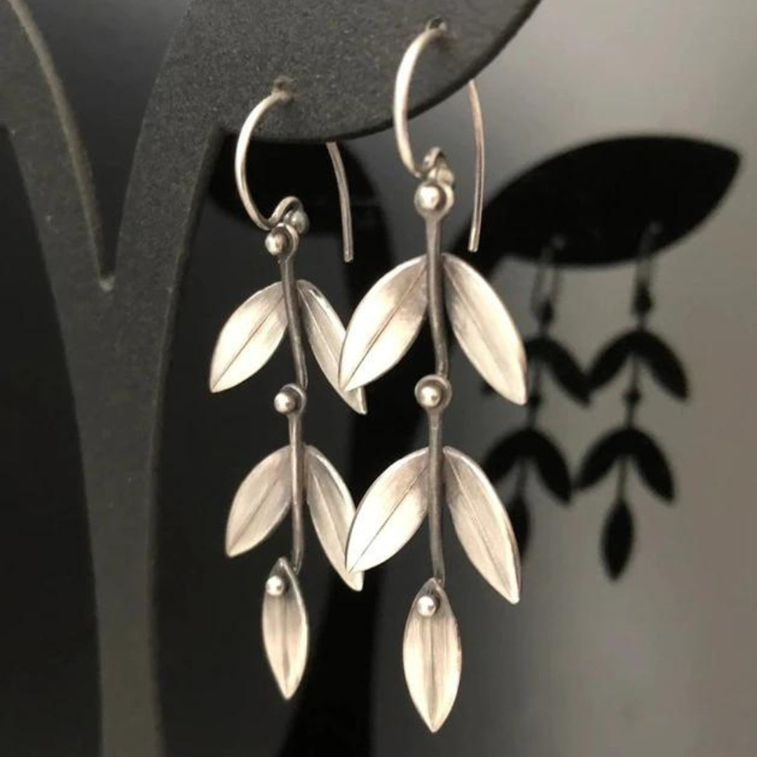 Bohemian Silver-tone dangle leaf earrings