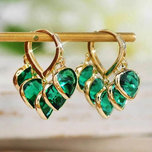 Gold-tone Green Leaf Earrings