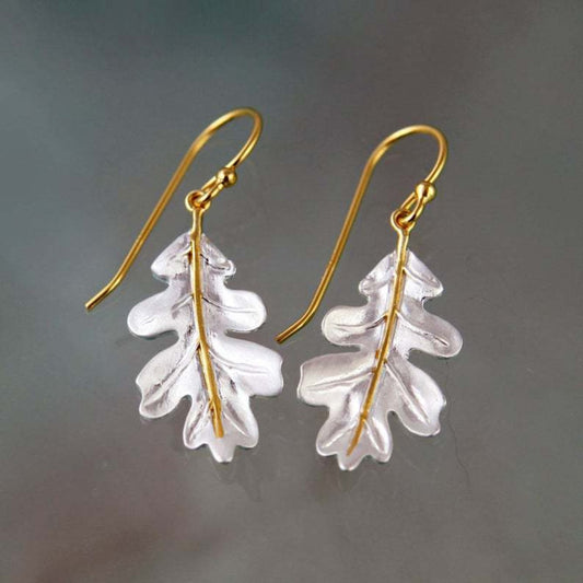 Bohemian golden white leaf earrings