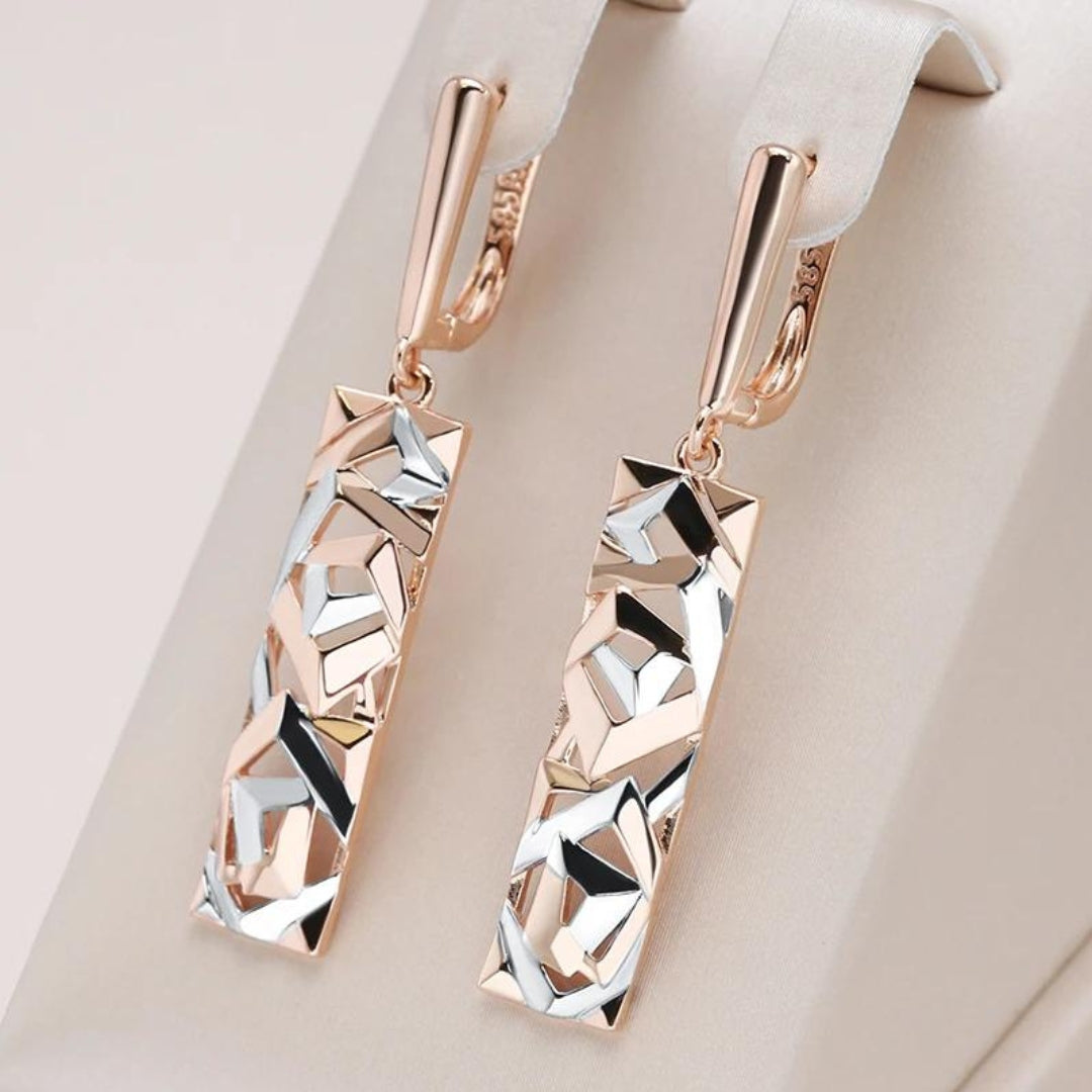 Elegant rectangular golden and silver-tone earrings
