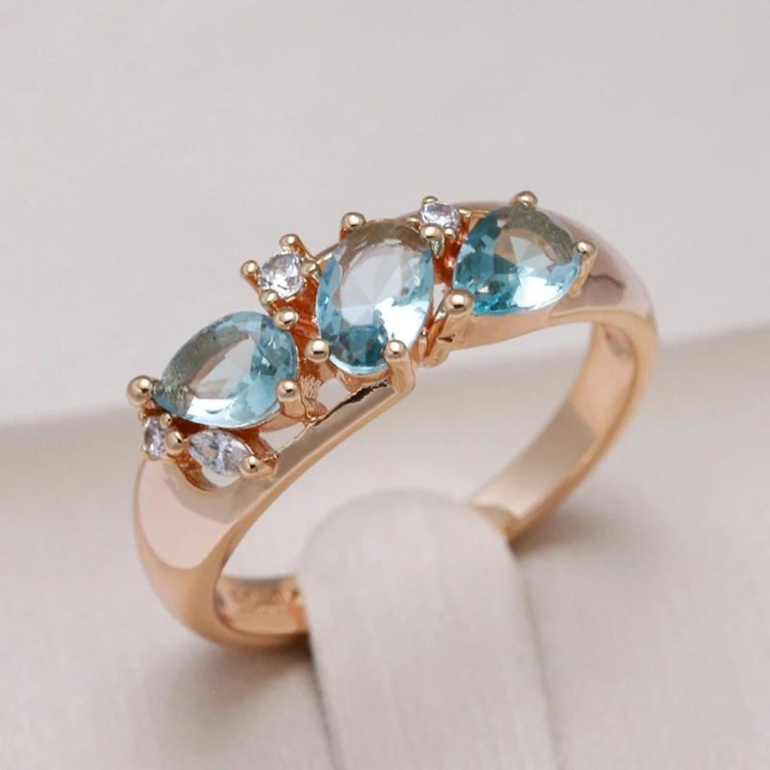 Gold-tone Blue Cubic Zirconia Ring