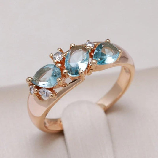 Gold-tone Blue Cubic Zirconia Ring