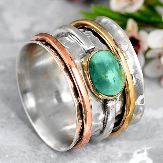 Vintage Gold-tone and Silver-Tone Blue-Green Ring