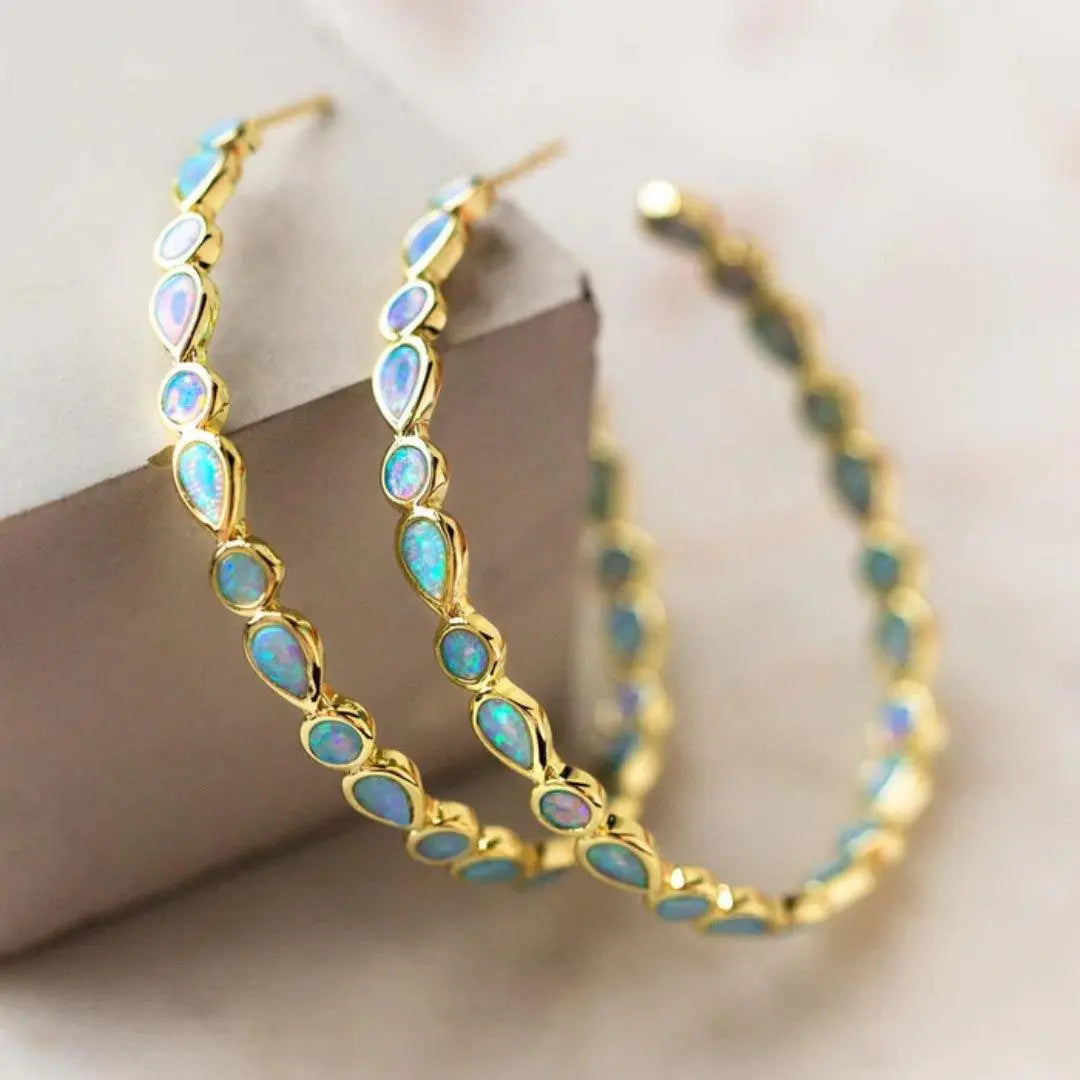 Vintage blue Iridescent golden earrings